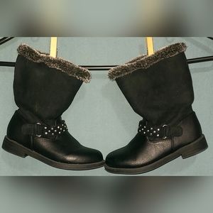 EUC - Cherokee Joycie Faux Fur Lined Black Boots Toddler Girl, Size 9